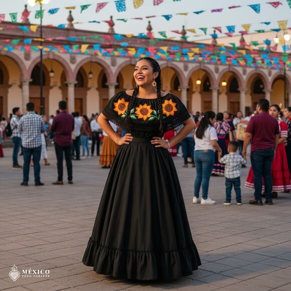Traditional Mexican Embroidered Floral Dress Set – Handmade Two-Piece - Picture 2 of 6